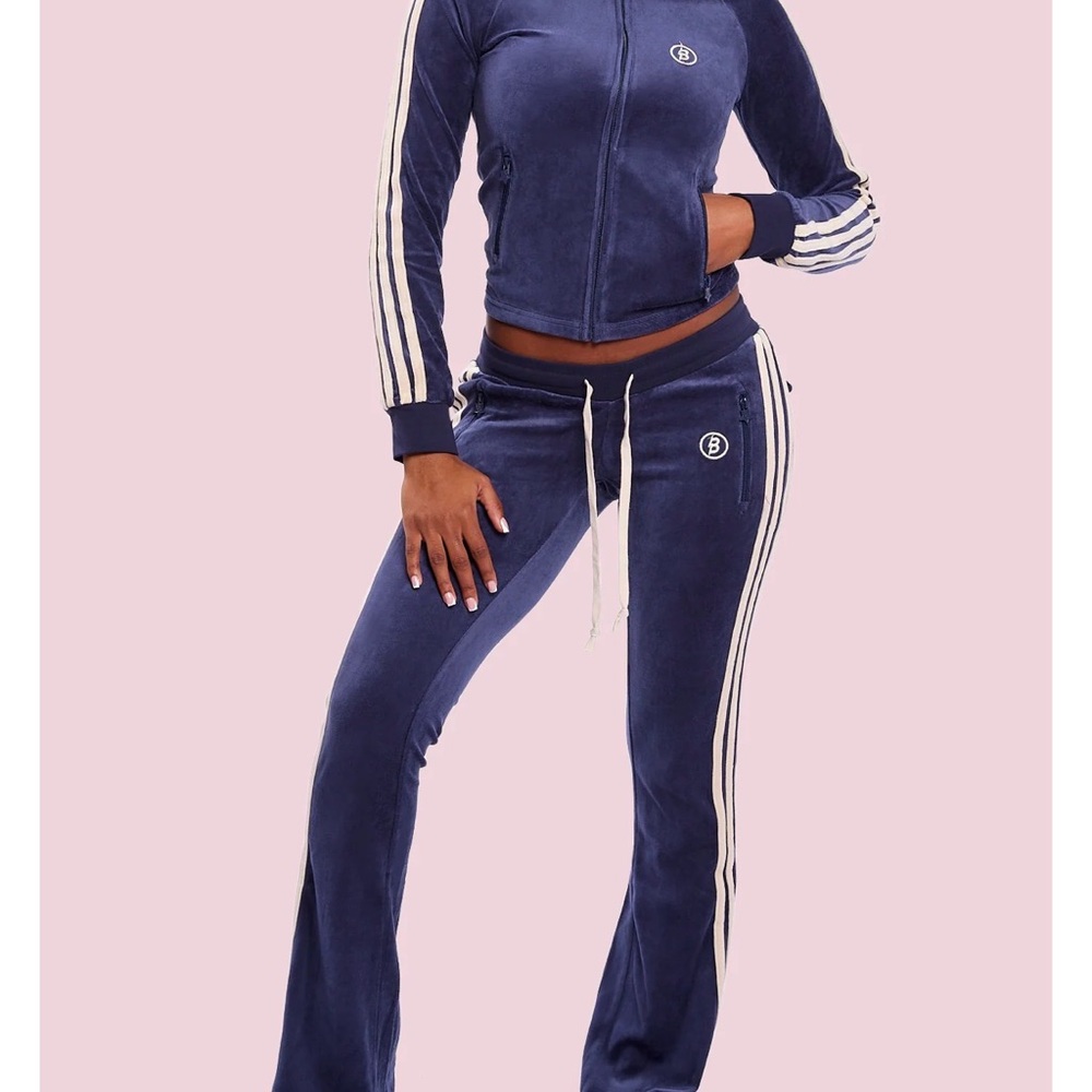 Body by Raven velour track set (royal blue/cream) Medium